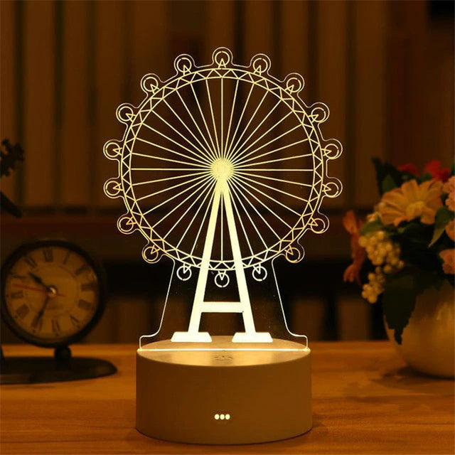 3D LED Nattlampa - Akrylplatta Bordslampa Figurer USB Lasergraverad