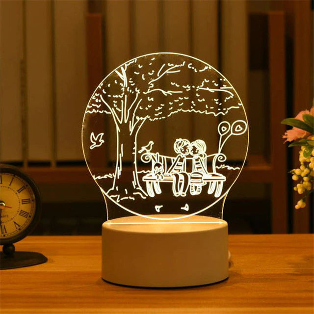 3D LED Nattlampa - Akrylplatta Bordslampa Figurer USB Lasergraverad