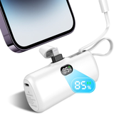 Bärbar 5000mAh Snabbladdande Powerbank - PD Mini-Laddare med Inbyggd Kabel, Ställ & LED Display för iPhone och Android