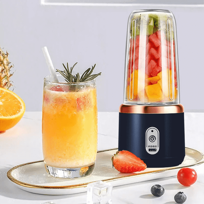 Bärbar Mini Elektrisk Juicepress - 300ml Fruktmixer med 6 Blad | USB-Uppladdningsbar Smoothiemaskin för Resor, Sport & Kontor