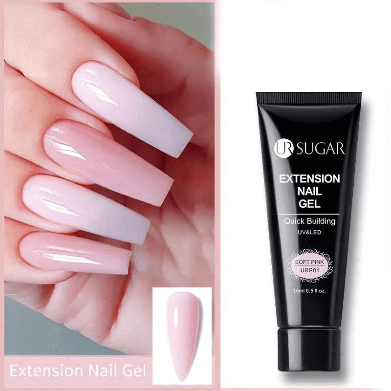 15 ml Rosa Nagelförlängningsgel - Poly Gel Kit med Borste & Mallar | Snabbtorkande UV LED Bygg-gel för Nybörjare & Proffs