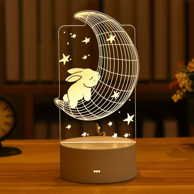 3D LED Nattlampa - Akrylplatta Bordslampa Figurer USB Lasergraverad