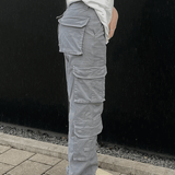 Dambyxor Capris Vintage Cargo Byxor Hög Midja Breda Ben Jeans Baggy Casual Mode Med Många Fickor