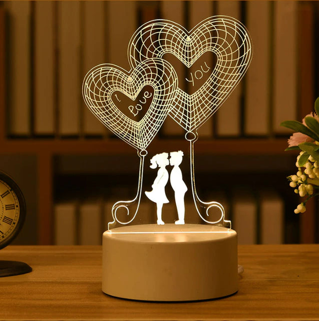 3D LED Nattlampa - Akrylplatta Bordslampa Figurer USB Lasergraverad