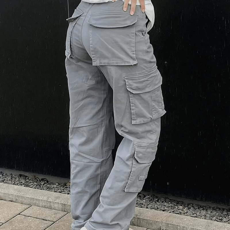 Dambyxor Capris Vintage Cargo Byxor Hög Midja Breda Ben Jeans Baggy Casual Mode Med Många Fickor